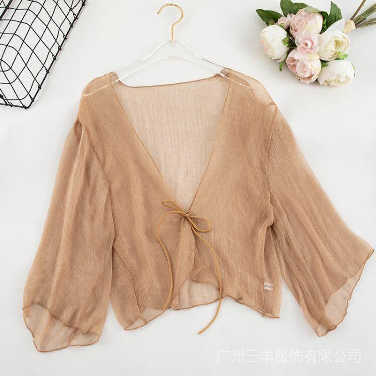 Kho sẵn sàng🎁 Áo Khoác Cardigan Vải Voan Mỏng Dáng Ngắn Thời Trang
