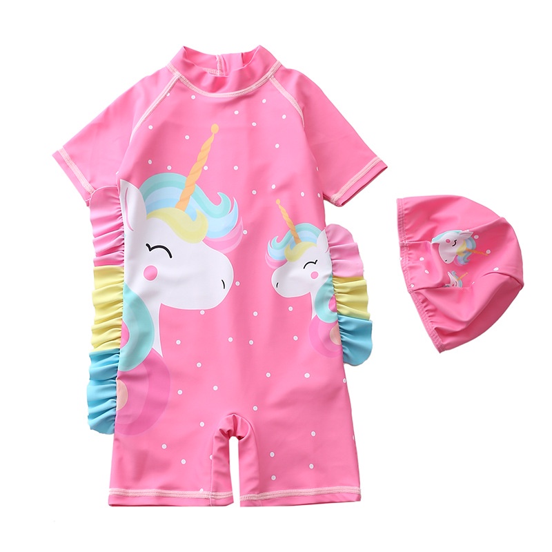 Đồ bơi bé gái liền thân họa tiết ngựa Kỳ lân size từ 9kg đến 28kg