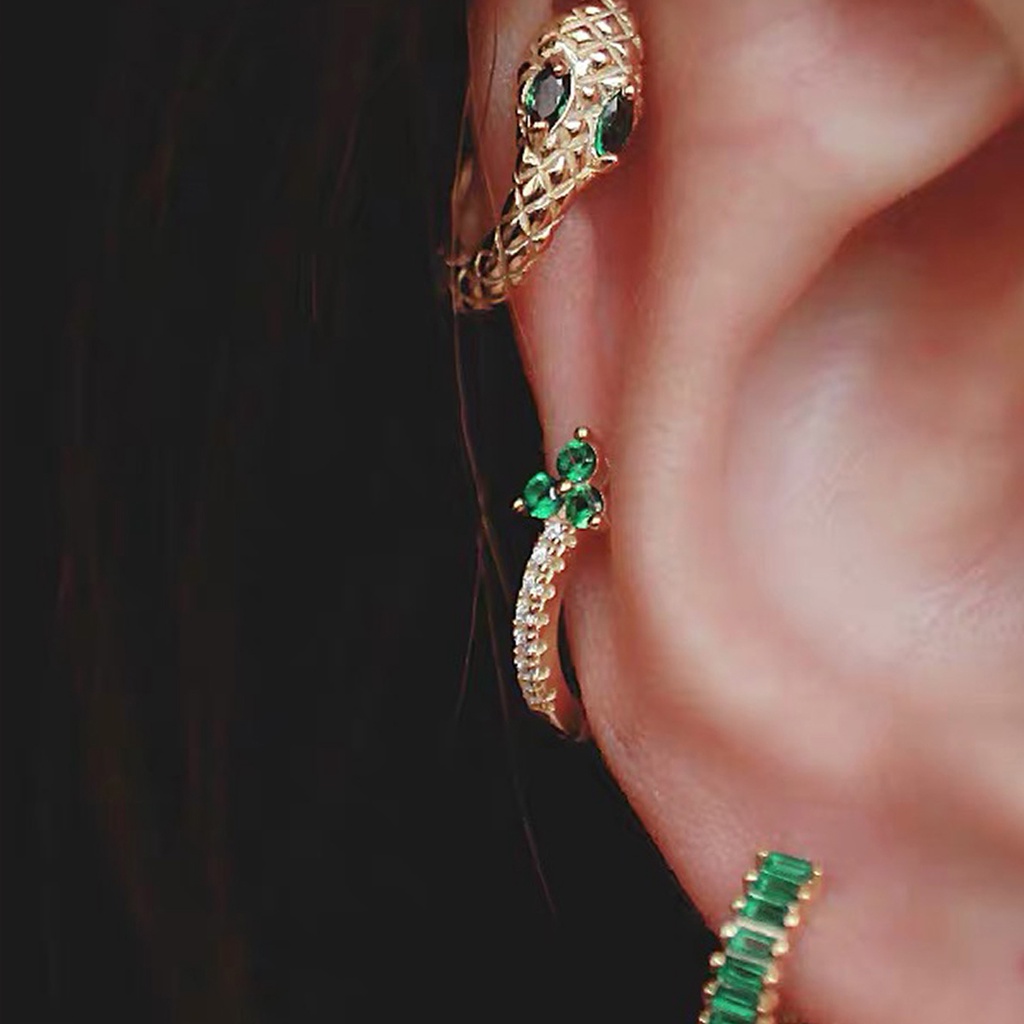 Bộ 3 Bông Tai Mạ Vàng 14k Hình Rắn Đính Đá Zircon Thời Trang Cho Nữ