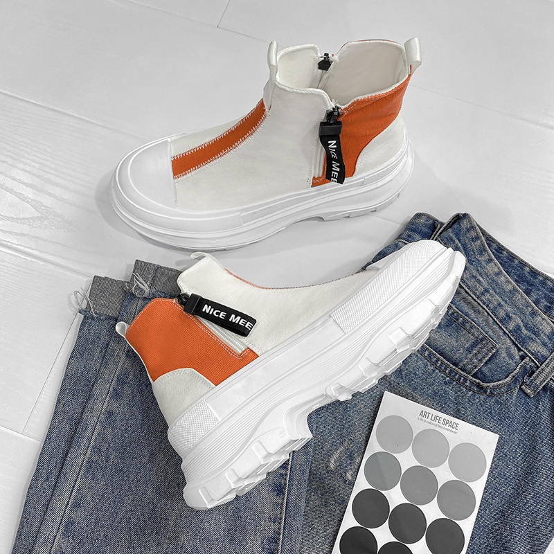 Giày Thể Thao Canvas Cổ Cao Phối Khóa Kéo Thoáng Khí Thời Trang Mùa Thu Cho Nam Size 39-44