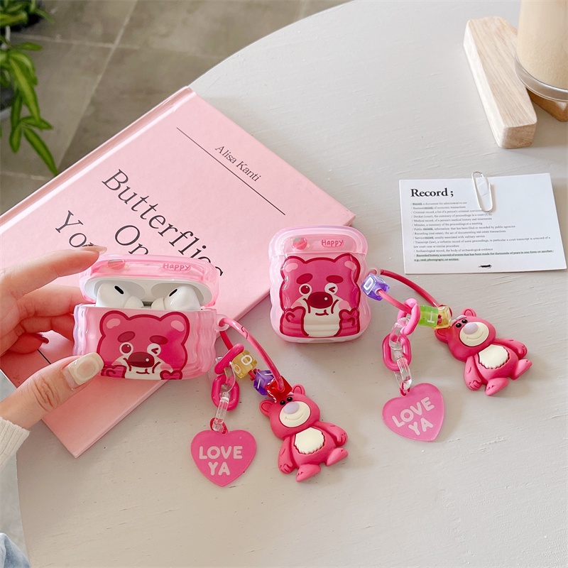 Ốp Bảo Vệ Hộp Đựng Tai Nghe AirPods 1 / 2 / 3 Hình Gấu Và Dâu Tây Xinh Xắn
