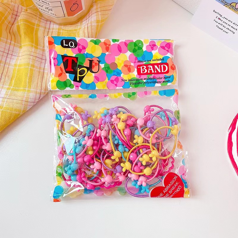 Set 50 Dây Buộc Tóc Co Giãn Nhiều Màu Sắc Cho Bé Gái