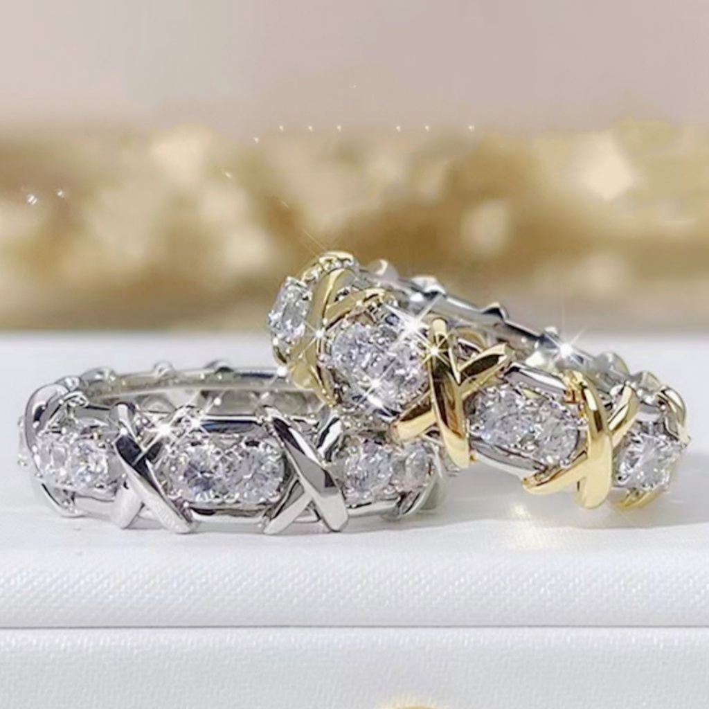 ♥Nhẫn Hình Chữ Thập XO Màu Bạc / Vàng Trắng Thời Trang Cho Nữ