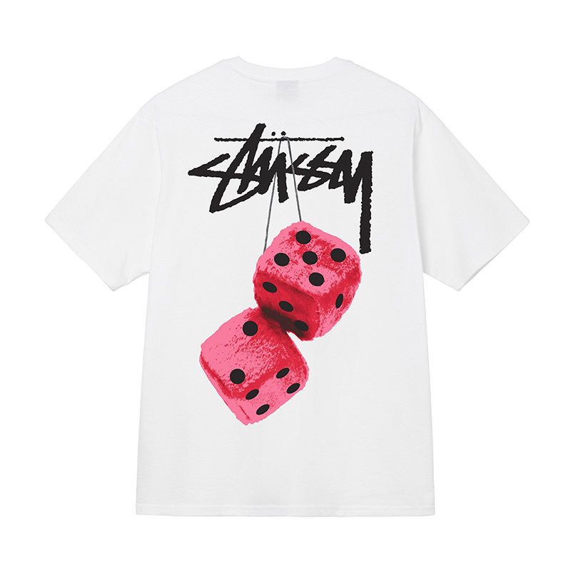 Stussy t-shirt 100% cotton strawberry dice 8 balls tay ngắn cho nam và nữ