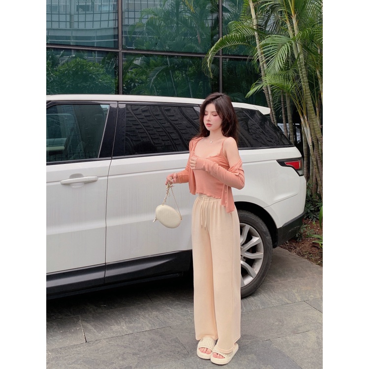 Set Áo cardigan Tay Dài + Áo Hai Dây Mỏng Ngắn Thời Trang Hàn Quốc Cho Nữ