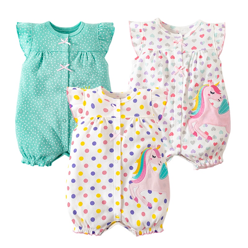 Áo Liền Quần Mùa Hè Bằng 100% Cotton Cho Bé Gái Sơ Sinh 0-24 Tháng Tuổi