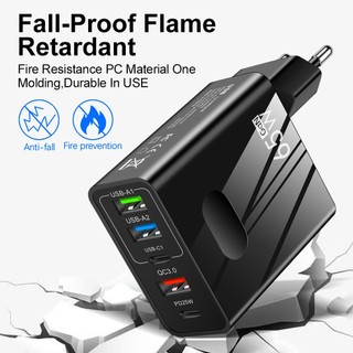 Củ Sạc Nhanh 65W Cổng Type C 2PD + 3 Cổng USB Cho Điện Thoại Android