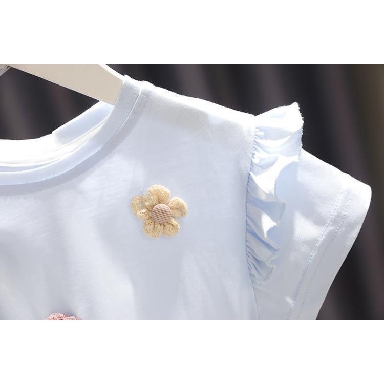 Áo Sơ Mi Cotton Cao Cấp Tay Xòe Thêu Hoa Thời Trang Hàn Quốc Cho Bé Gái 1-7 Tuổi