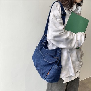 Túi Đeo Chéo Denim Cỡ Lớn Phong Cách Retro Nhật Bản Cho Nữ