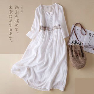 Đầm Cotton Tay Lửng Cổ Tròn Thêu Họa Tiết Phong Cách Dân Tộc Thời Trang Xuân Hè Dành Cho Nữ