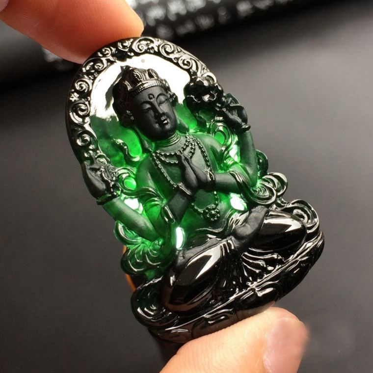 Mặt Dây Chuyền Màu Xanh Lá Đậm Tự Nhiên An Toàn Cho Nam Và Nữ Avalokitesvara Bodhisattva