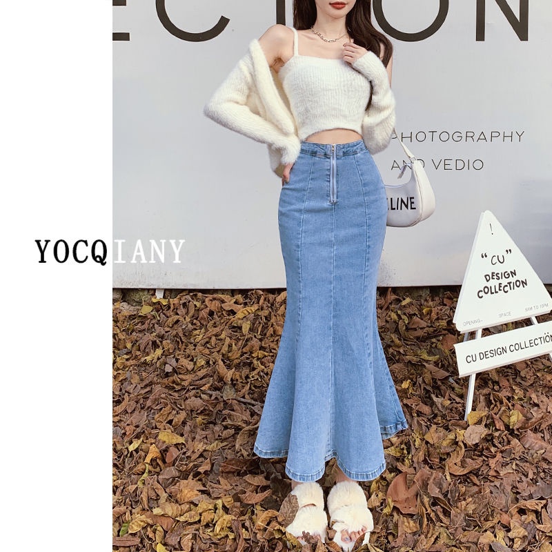 Chân váy jean Chữ a Lưng Cao Co Giãn Xẻ Tà Trước Và Sau Thời Trang Cho Nữ