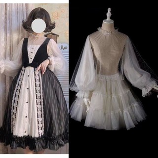 Áo Kiểu Tay Phồng Dài Phối Lưới Vải Voan Trong Suốt Phong Cách lolita