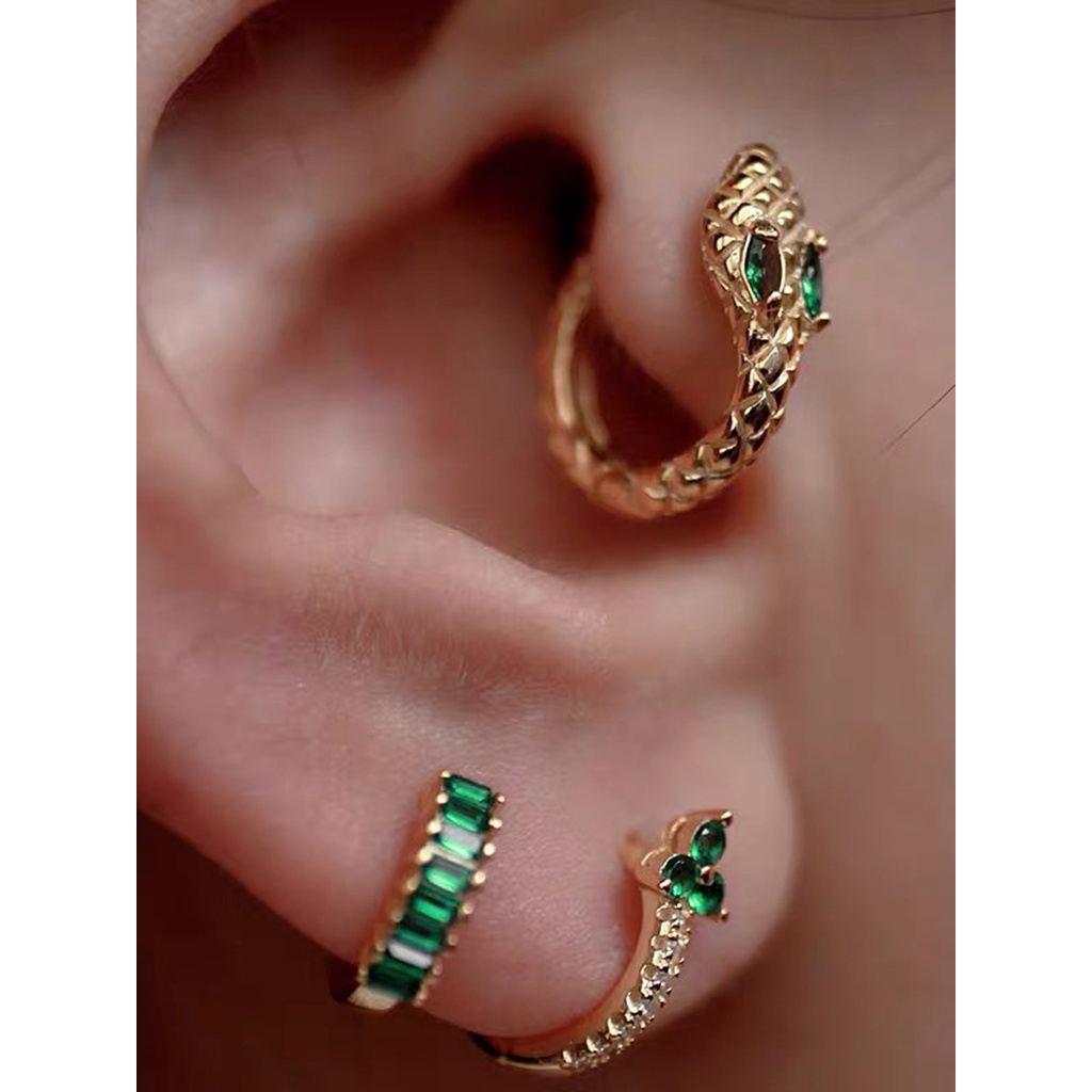 Bộ 3 Bông Tai Mạ Vàng 14k Hình Rắn Đính Đá Zircon Thời Trang Cho Nữ