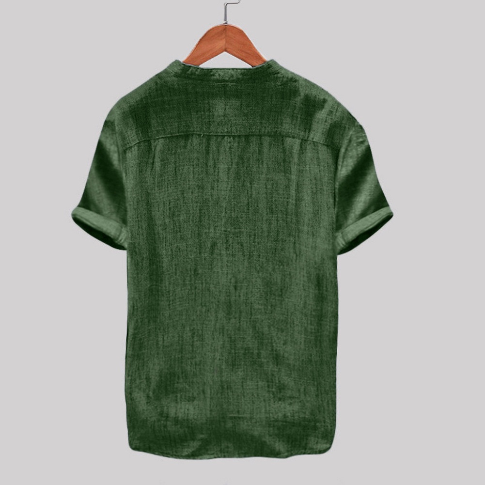 Áo Sơ Mi Cotton Linen Tay Ngắn Màu Trơn Cài Nút Dành Cho Nam