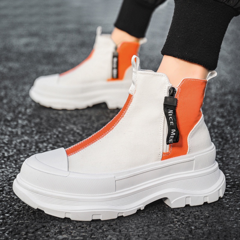 Giày Thể Thao Canvas Cổ Cao Phối Khóa Kéo Thoáng Khí Thời Trang Mùa Thu Cho Nam Size 39-44