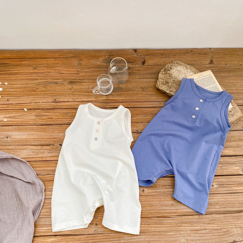 Bộ Áo Liền Quần Sát Nách Bằng Vải Cotton Mỏng Thời Trang Mùa Hè Cho Bé Sơ Sinh 0-2 Tuổi