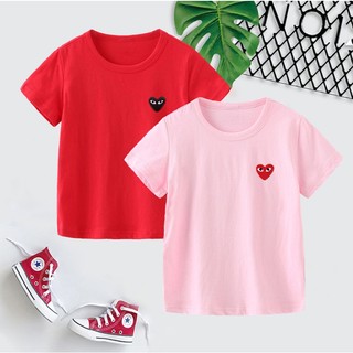 Áo sơ mi Cotton trẻ em PLAY CDG Thêu trái tim đỏ trẻ em áo sơ mi ngắn tay bé trai bé gái Áo thun trẻ em thời trang áo sơ mi MY KW01