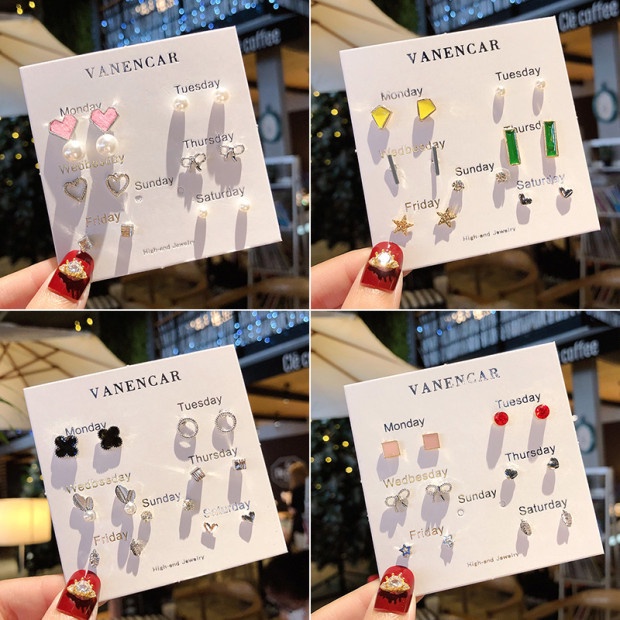 Bộ 12 Bông tai / Khuyên Tai Thời Trang Đơn Giản Tinh Tế Dùng Được Trong Một Tuần Thích Hợp Làm Quà Tặng