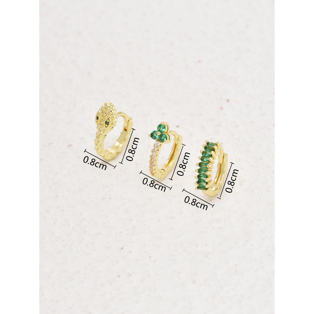 Bộ 3 Bông Tai Mạ Vàng 14k Hình Rắn Đính Đá Zircon Thời Trang Cho Nữ