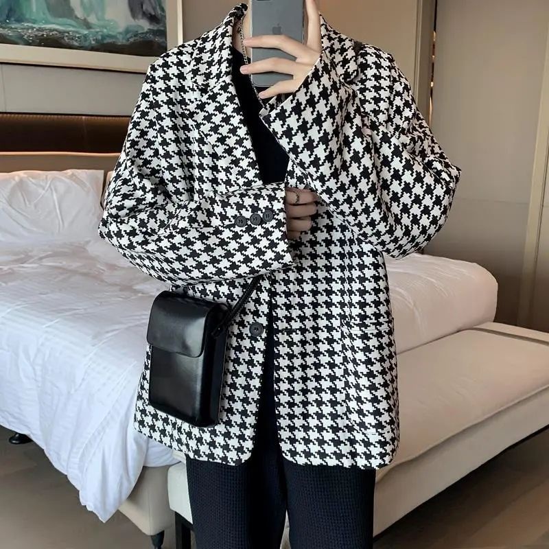 Áo Khoác Vest Kẻ Sọc Caro Trắng Đen Thời Trang Cao Cấp Cho Nam