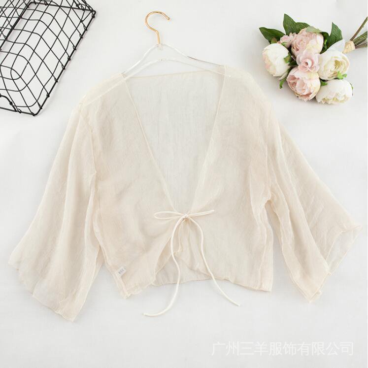 Kho sẵn sàng🎁 Áo Khoác Cardigan Vải Voan Mỏng Dáng Ngắn Thời Trang