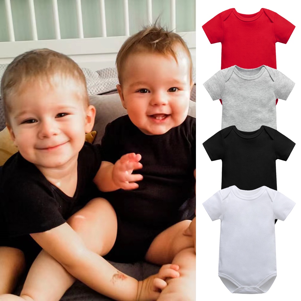 Bộ Đồ Ngủ Liền Thân Tay Ngắn Bằng Vải cotton Mềm Màu Trơn Dành Cho Bé Trai Gái 0-24 Tháng Tuổi