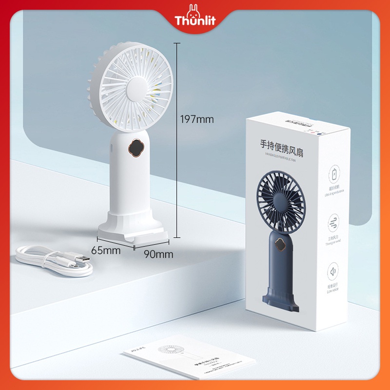 Quạt pin cầm tay Thunlit có năng lượng hiển thị 1200mAh 3 tốc độ gió di động có thể sạc lại