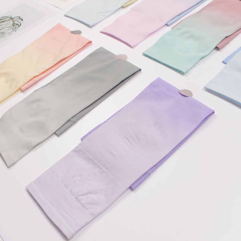 Găng Tay Dài Hở Ngón Vải Lạnh Co Giãn Màu Sắc Gradient Dành Cho Nữ
