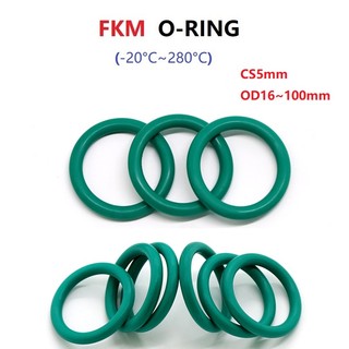 CS5mm Fluorine Rubber O Ring Green FKM OD16~100mm Sealing Gasket Insulation Oil High Temperature Resistance Vòng Đệm Cao Su Chịu Nhiệt Cao