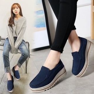 Giày lười da bò thật đế bằng thời trang cho nữ