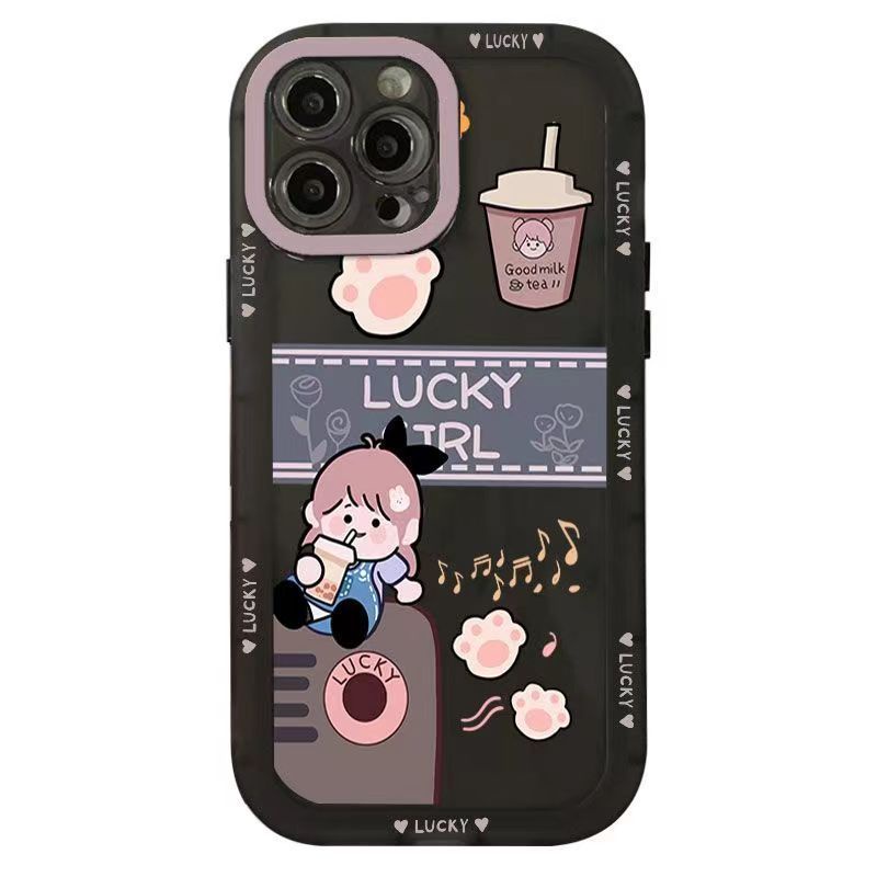 ✅Ốp Điện Thoại Mềm Màu Trong Suốt Hình Cô Gái Uống Trà Sữa Cho iPhone 14 13pro 12promax 7Plus Xr