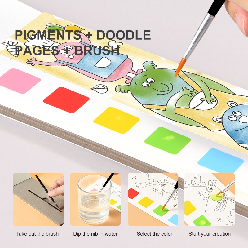 Tranh tô màu nước Watercoloring Painting 20 trang sẵn mầu và bút lông - nhiều mẫu khác cho bé từ 3 tuổi