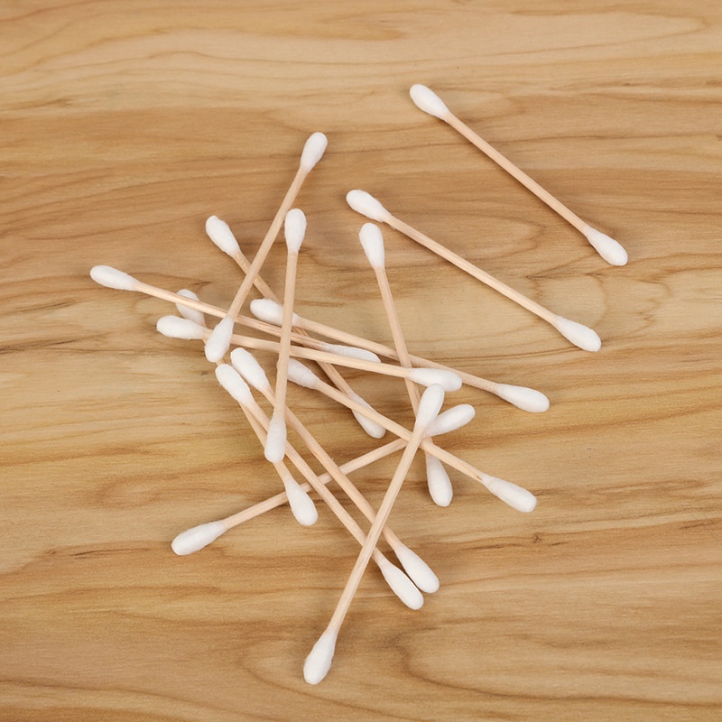 Tăm bông ngoáy tai,100 bông ráy tai thân gỗ khử trùng 2 đầu thân thiện với môi trường