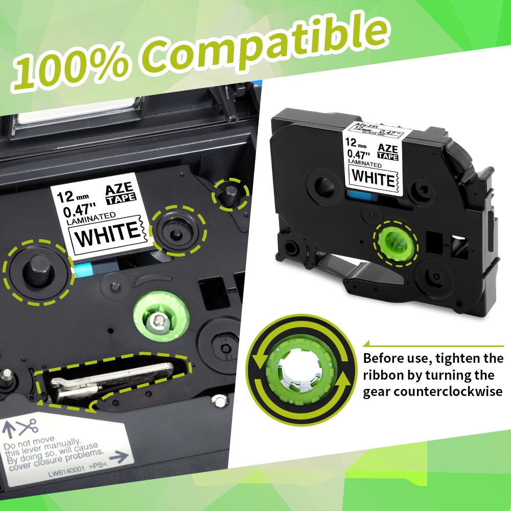 Tương thích với Brother Băng keo TZe 231 631 334 335 TZ Label Ribbon, TZe-231 TZ-231 TZE231 TZ231 Laminated P-Touch Label Maker Tape, for PT-D200 PT-D210 PTH100 PT-D400 PT-D450 PT-D600 PT-1880