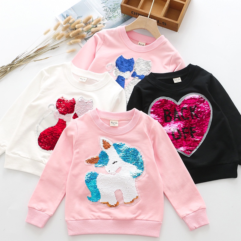 Áo sweater cotton Tay Dài Đính Kim Sa Hình Mèo Đảo Ngược Được Thiết Kế Thời Trang Chất Lượng Cao Cho Bé Gái 2-12 Tuổi
