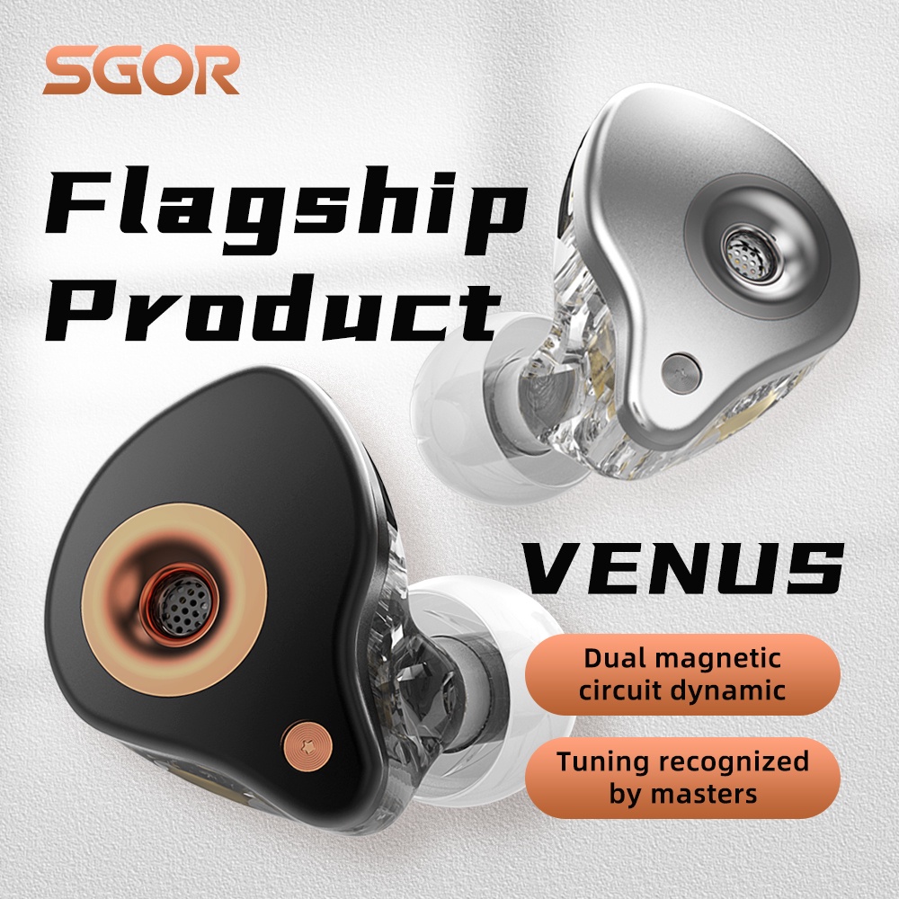 SGOR VENUS Dual Magnetic Dynamic Driver In Ear Earphone Monitor IEM with Semi-open Cavity, Detachable 0.78mm 2Pin OFC Cable