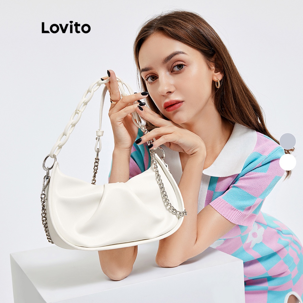 Túi Xách Da Pu Mềm Màu Trơn Phối Dây Xích Đôi Thời Trang Thường Ngày L244BA05