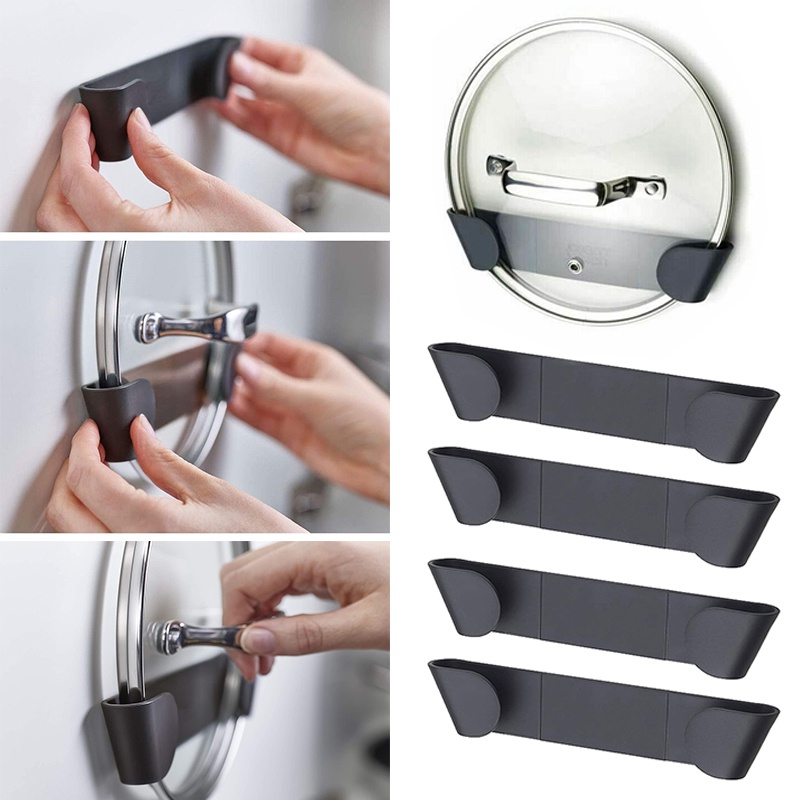 Set 4 Giá Đỡ Nắp Nồi Gắn Tường Tự Dính Không Cần Đục Lỗ Đa Năng Sắp Xếp Gọn Gàng