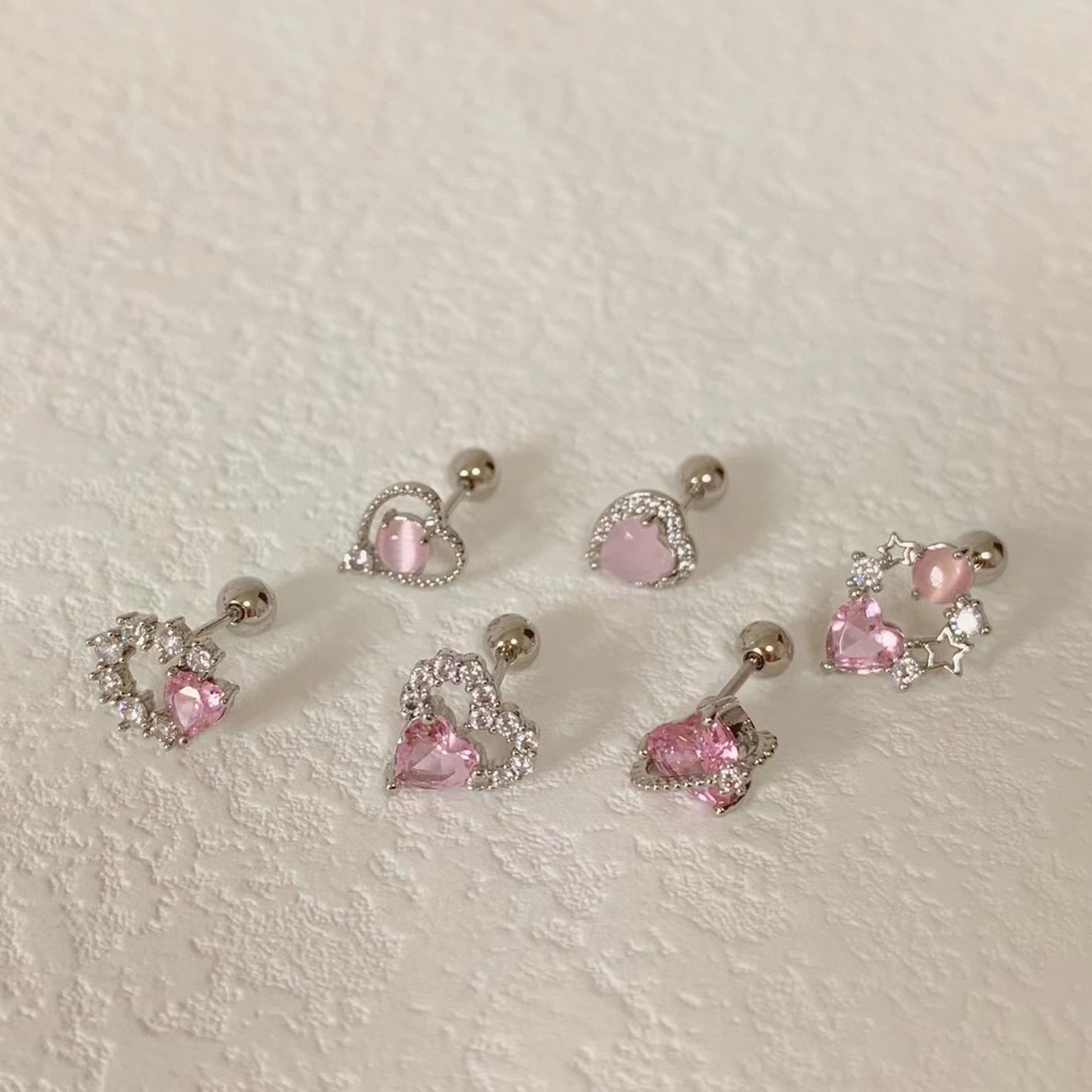 Bông Tai Mạ Bạc 925 Hình Bướm Hồng Đính Đá Zircon Toàn Diện Cho Nữ