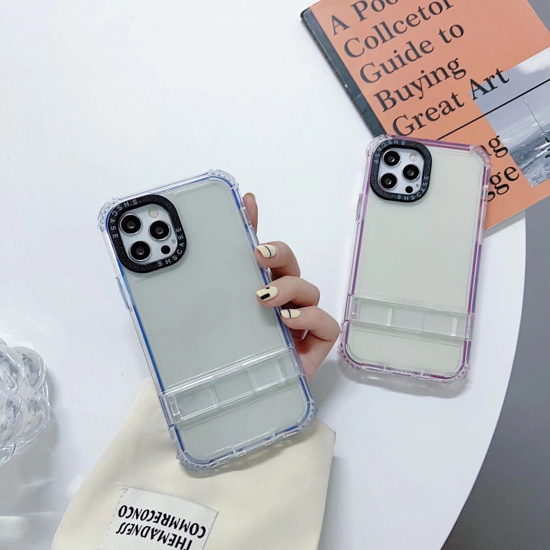 Ốp Điện Thoại Trong Suốt Kèm Giá Đỡ 2 Trong 1 Đơn Giản Cho iPhone 14 13 12 11 Pro Max XS XR X 8 7 Plus