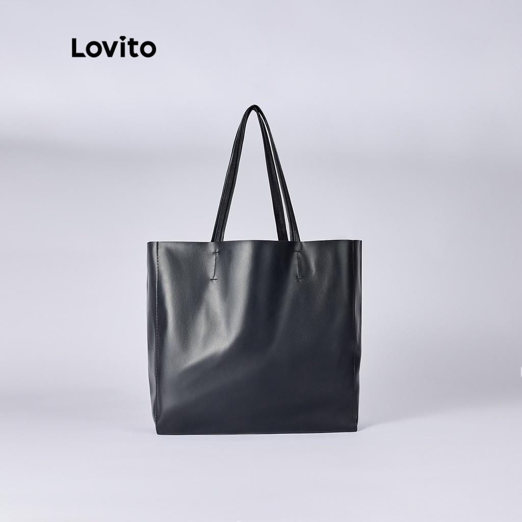 Lovito Túi Tote Da Pu Mềm Chất Lượng Cao Thiết Kế Đơn Giản Thanh Lịch L38BA01 (Nâu / Đen / Trắng)