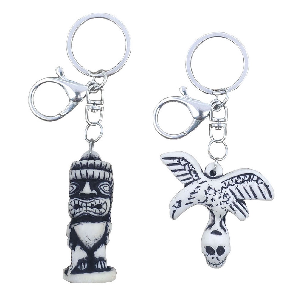 Móc Khóa Tượng Phật Đầu Lâu Sói Đầu Bò Tiki Gods Bằng Nhựa Resin Bạc Cổ Điển Làm Quà Tặng Nữ