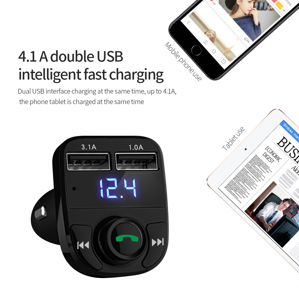 Tẩu Sạc USB Kép Kiêm Máy Nghe Nhạc MP3 FM Bluetooth X8 Cho Xe Hơi