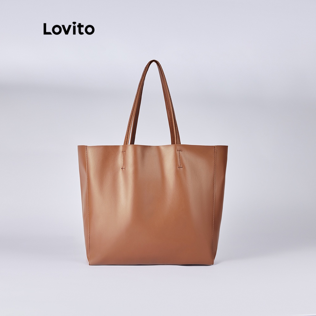 Lovito Túi Tote Da Pu Mềm Chất Lượng Cao Thiết Kế Đơn Giản Thanh Lịch L38BA01 (Nâu / Đen / Trắng)