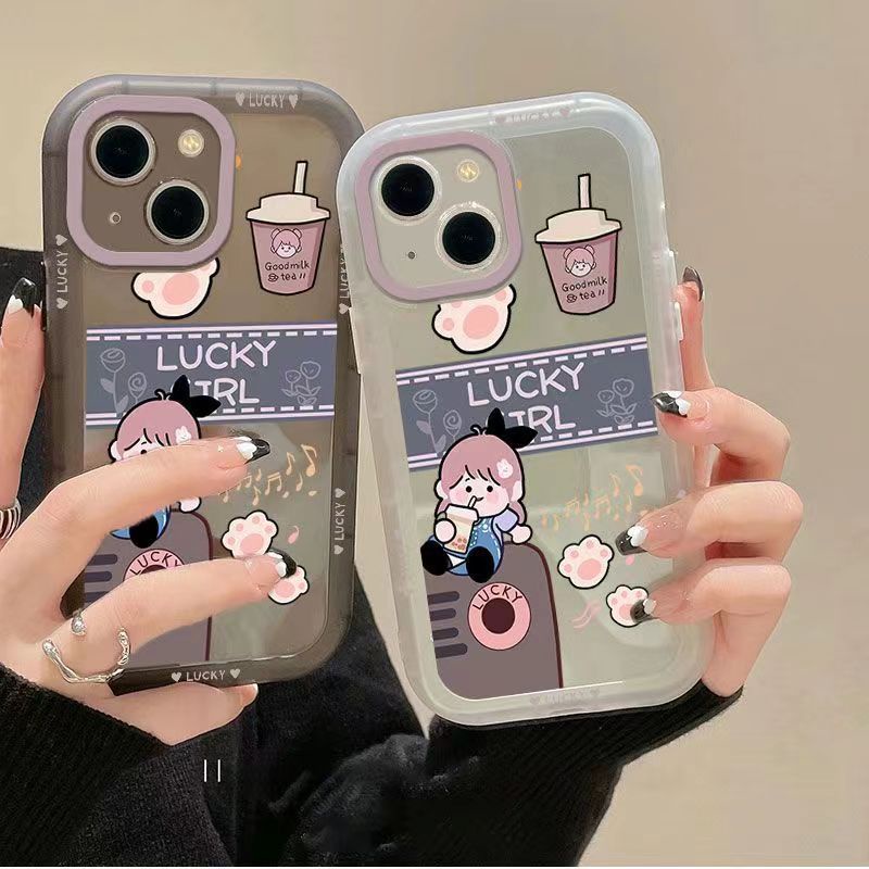 ✅Ốp Điện Thoại Mềm Màu Trong Suốt Hình Cô Gái Uống Trà Sữa Cho iPhone 14 13pro 12promax 7Plus Xr