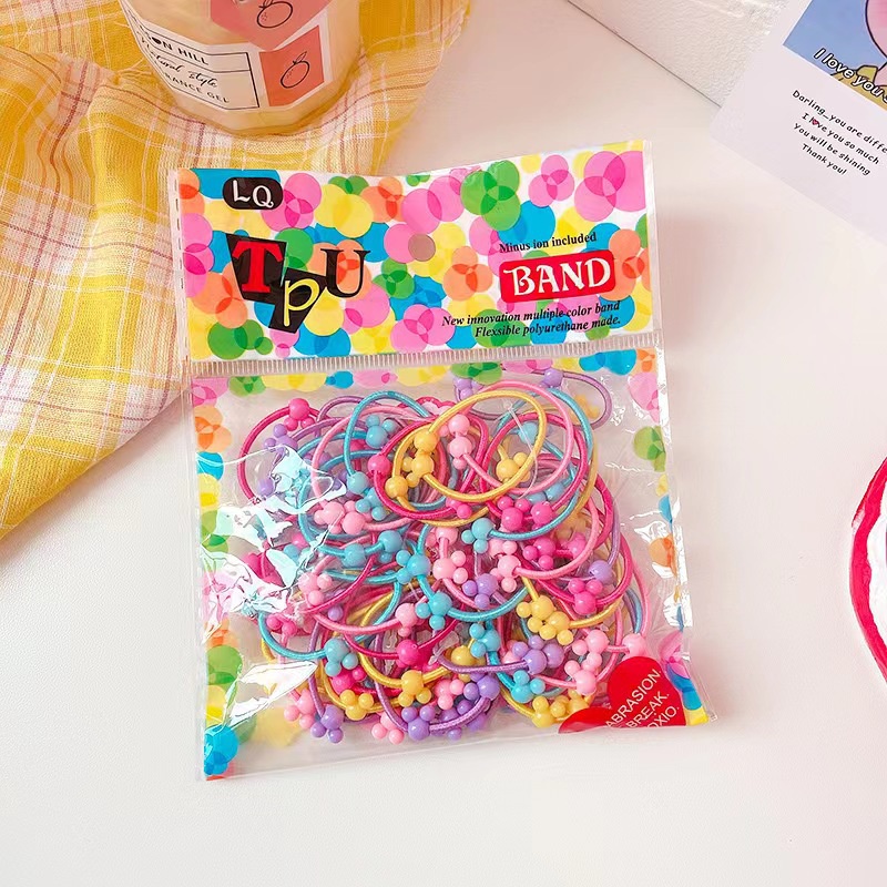 Set 50 Dây Buộc Tóc Co Giãn Nhiều Màu Sắc Cho Bé Gái