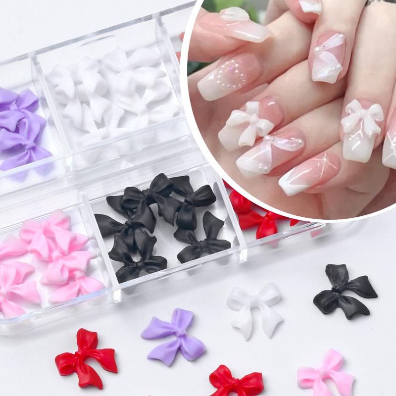 Phụ Kiện Đá Đính Trang Trí Móng Tay 3D Hình Nơ Màu Trắng Xinh Xắn DIY