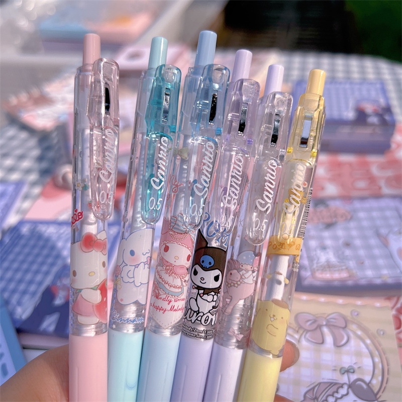 Bộ 4/5/6 cây bút gel lôi Sanrio hình hoạt hình Kuromi My Melody Cinnamoroll 0.5MM mực đen cho học sinh