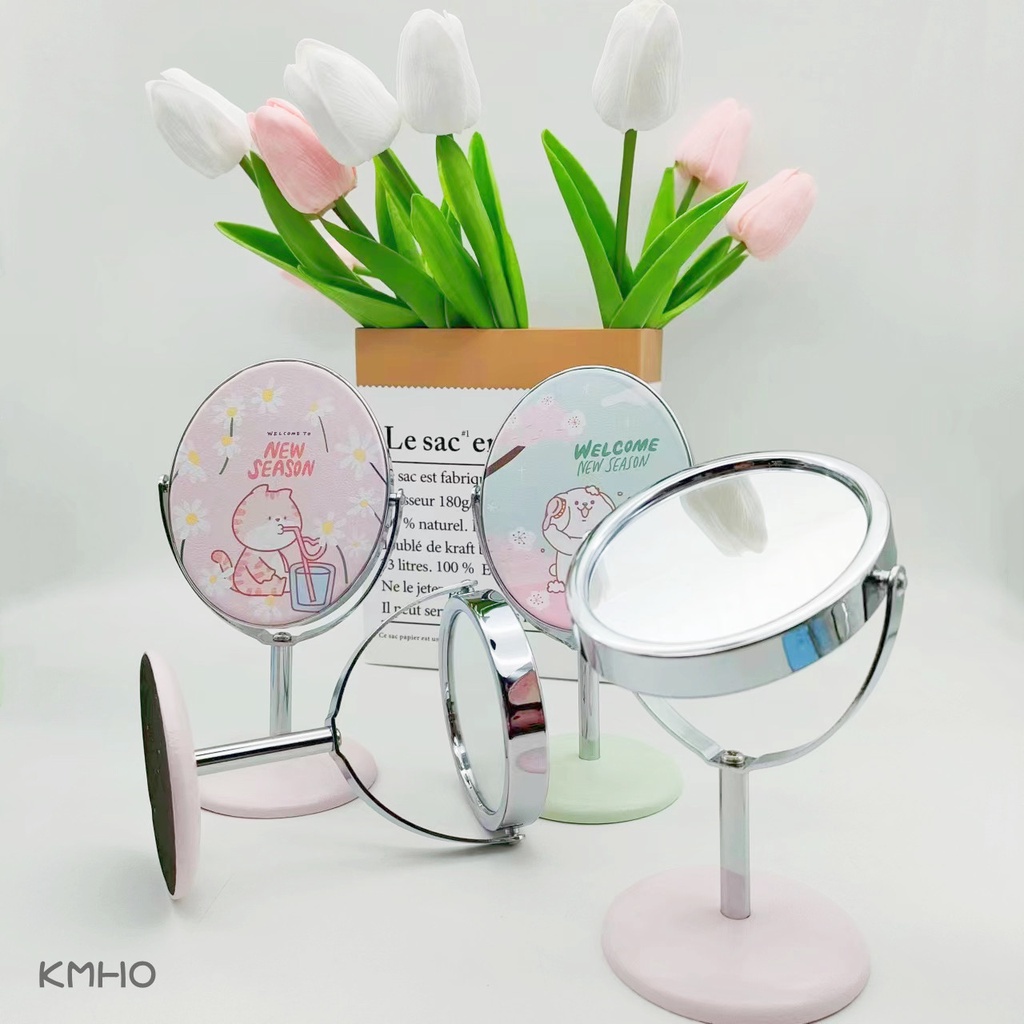KMHO  Trang điểm gương hình bầu dục phim hoạt hình bàn gương văn phòng nhỏ bàn gương xoay cô gái trang điểm sinh viên phòng ký túc xá bàn gương